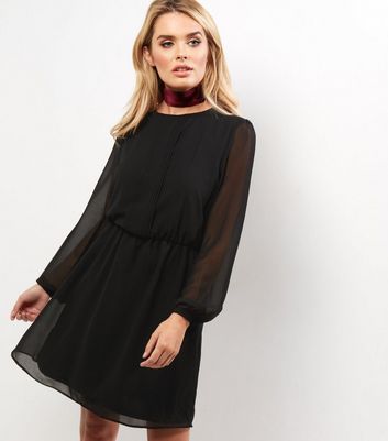 Black Long Sleeve Chiffon Dress 